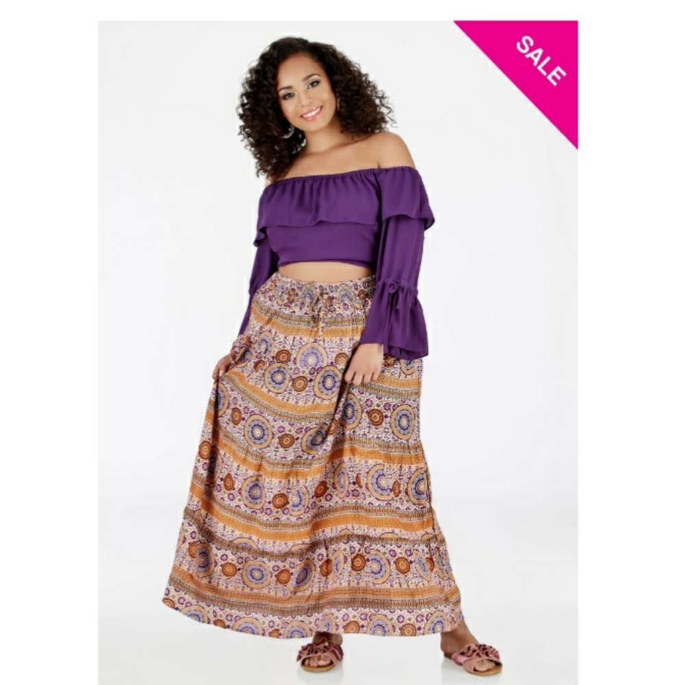 Ashley Stewart Moroccan Boho print maxi skirt